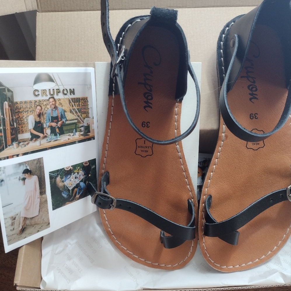 Black and Brown Minimalist Sandals with Ankle Strap